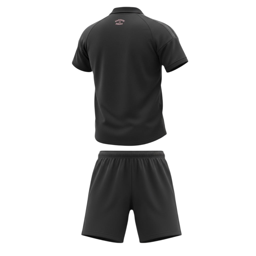 Conjunto de criança Velukz Inter Miami 26/27, kit de futebol com camisola e calções, ideal para jovens fãs do clube.