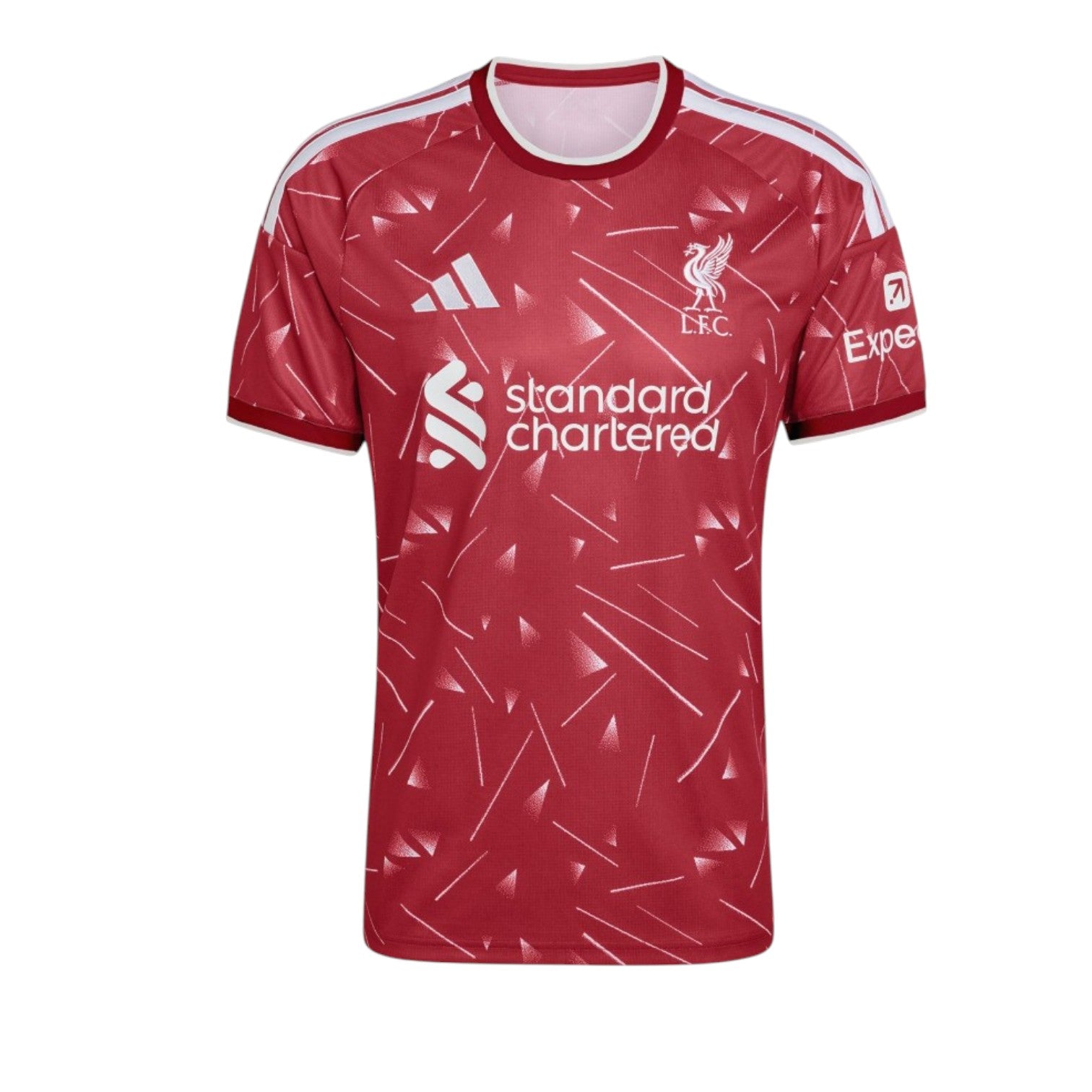 Camiseta principal do Liverpool da marca Velukz, com estampa do time, disponível em tamanhos 26/27, em tecido confortável.