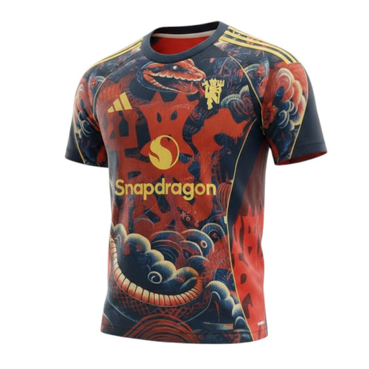 Camiseta especial do Manchester United com estampa de cobra, marca Velukz, em tecido confortável, vista frontal da camiseta.