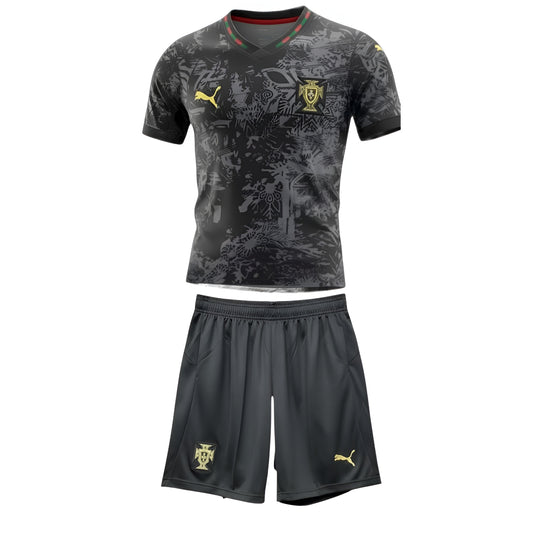 Kit Criança Especial Portugal 26/27 by Velukz, featuring vibrant colors and team logo, displayed on a white background.