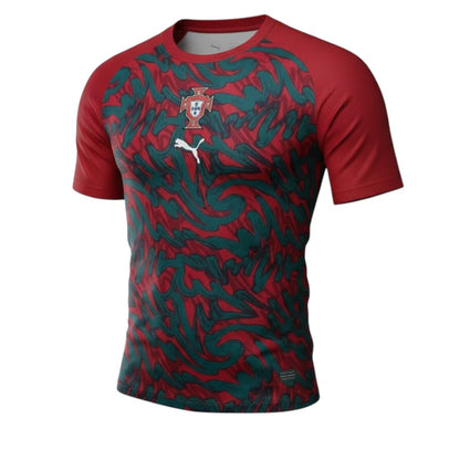 Camiseta Velukz de aquecimento Portugal, com design de pote, feita de tecido confortável, ideal para atividades físicas ou uso casual.