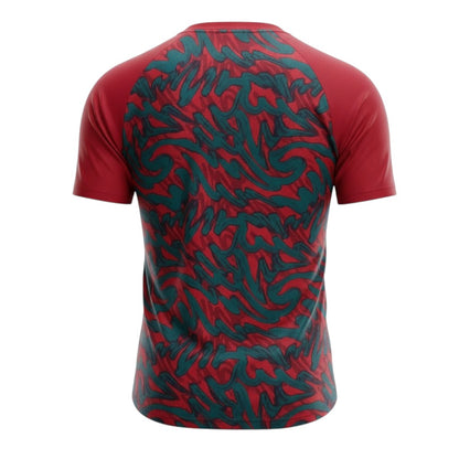 Camisa T-Shirt Aquecimento Portugal da Velukz, com design colorido e detalhe de impressão na frente, vista frontal.