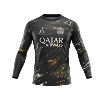Camiseta de manga comprida 5th PSG da Velukz, com design de manga manga e logotipo do Paris Saint-Germain.