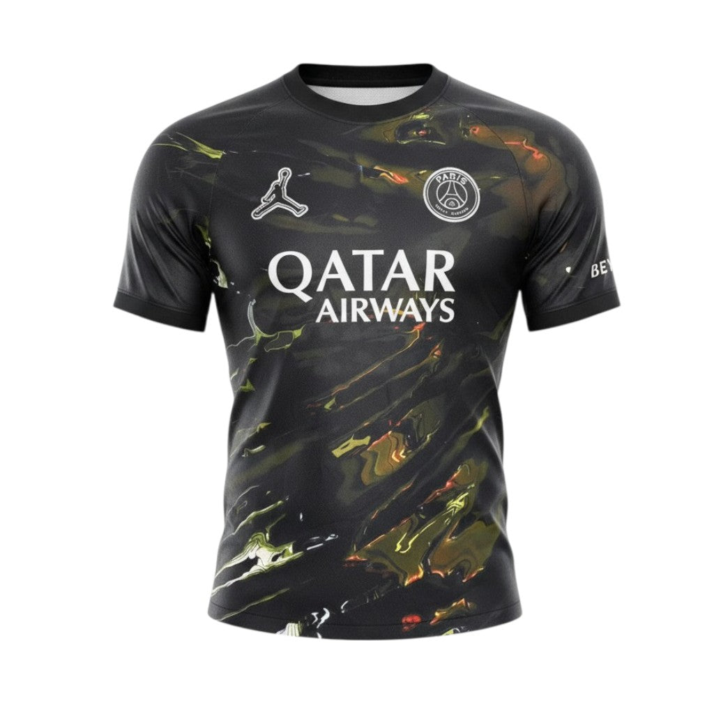 T-Shirt 5th PSG da Velukz, camiseta branca com logotipo do Paris Saint-Germain, tecido confortável e design moderno.