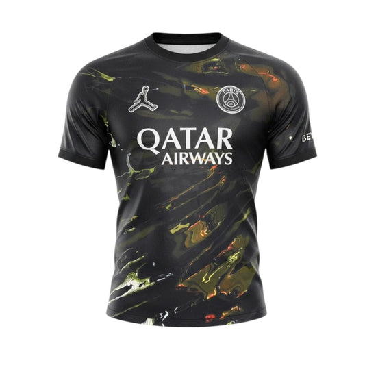 T-Shirt 5th PSG da Velukz, camiseta branca com logotipo do Paris Saint-Germain, tecido confortável e design moderno.